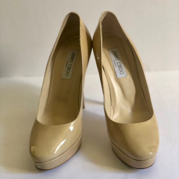 Jimmy Choo Cosmic Patent Nude Platform Pumps - Picture 3 of 13